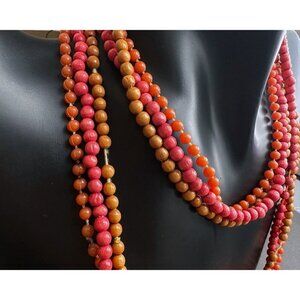 Small Red and light brown wood beads & Orange Plastic beads light necklace 3 pcs